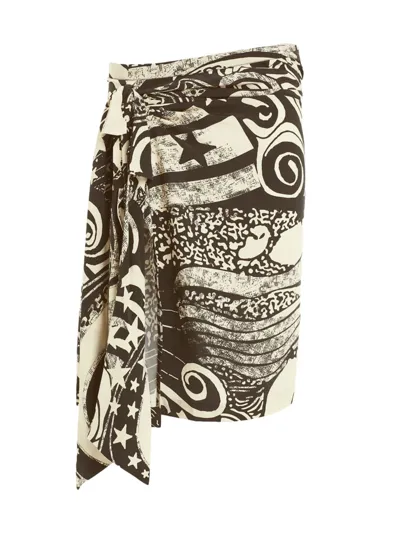 Secret Mission Joni Printed Knee-length Silk Skirt In Psychedelic Black Star