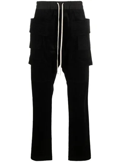 Rick Owens Drkshdw Black Tapered Corduroy Cargo Trousers In Nero