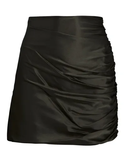 The Sei Ruched Silk Mini Skirt In Olive/army