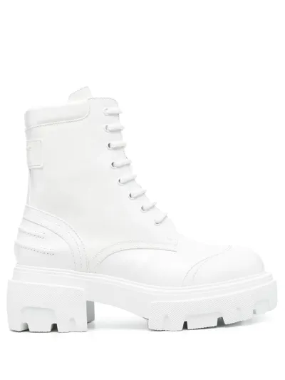 Msgm White Lace-up Boots In Weiss