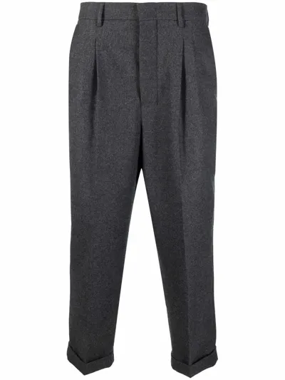 Ami Alexandre Mattiussi Turn-up Hem Wool Trousers In Grey