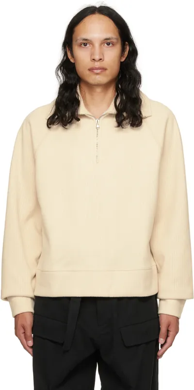 Recto Beige Double Ribbed Half-zip Sweater In Light Beige