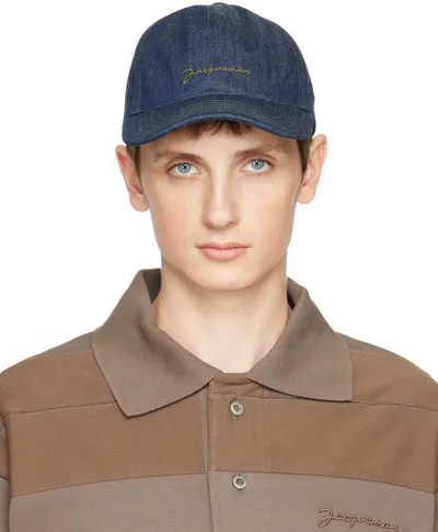 Jacquemus Embroidered Logo Denim Baseball Cap In Navy