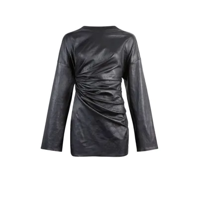 Rta Black Shauna Gathered Leather Mini Dress