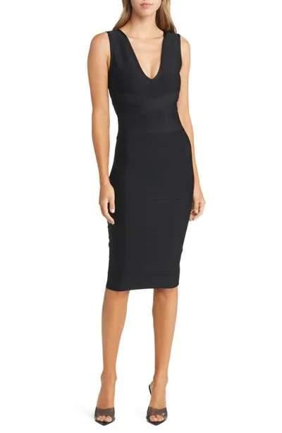 Bebe V-neck Bandage Midi Dress In Black