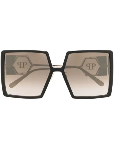 Philipp Plein Eyewear Logo-plaque Square-frame Sunglasses In Schwarz