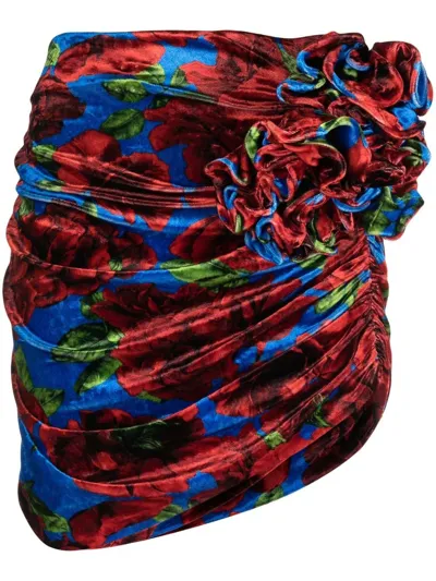 Magda Butrym Ruched Mini Skirt Blue And Red Floral In Multicolor