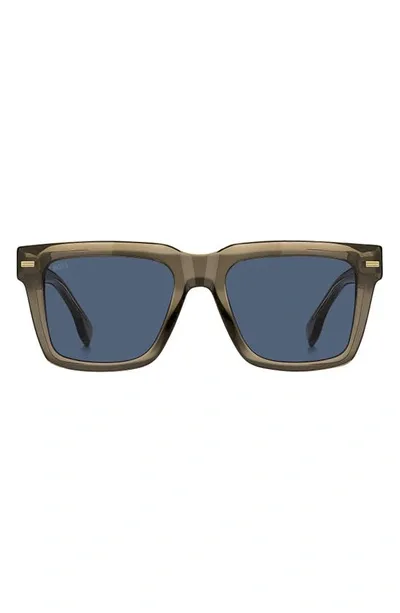 Hugo Boss 53mm Rectangular Sunglasses In Brown Blue