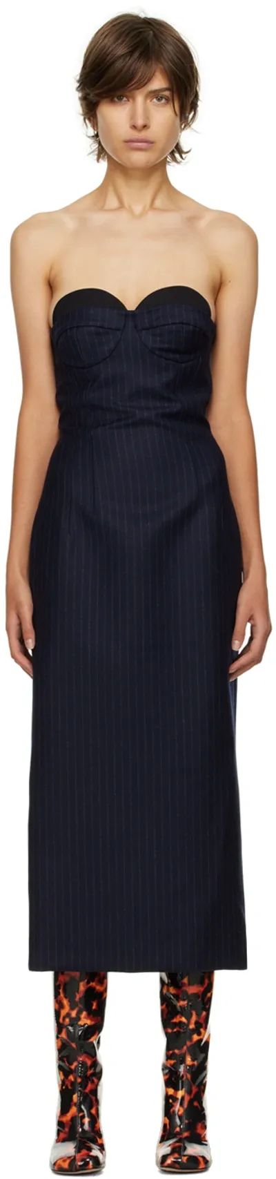 Sportmax Navy Flipper Midi Dress In Biscotto