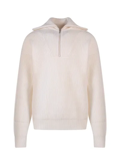 Drôle De Monsieur White Ribbed Sweater In Wool