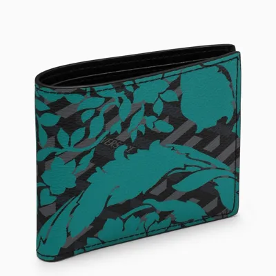 Versace La Greca Signature Coated Canvas Wallet In Green