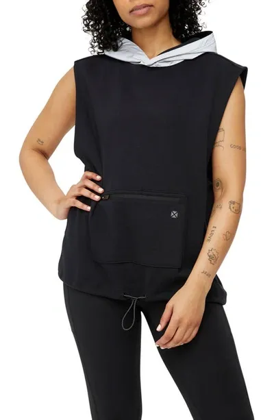 Tomboyx Hero Sleeveless Cotton Blend Hoodie In Black