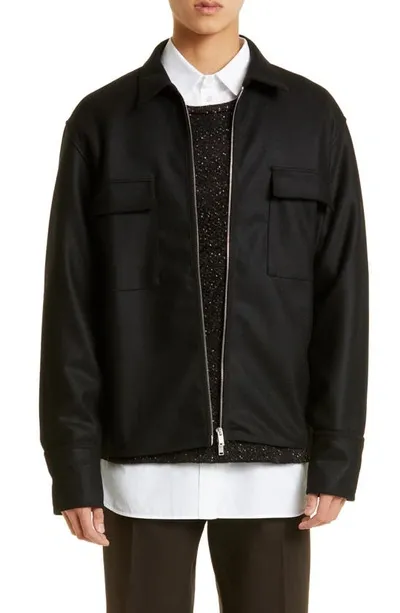 Jil Sander Wool Zip Shirt Jacket In Nero