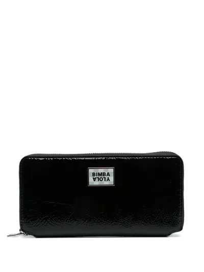 Bimba Y Lola Logo-plaque Patent Wallet In Black