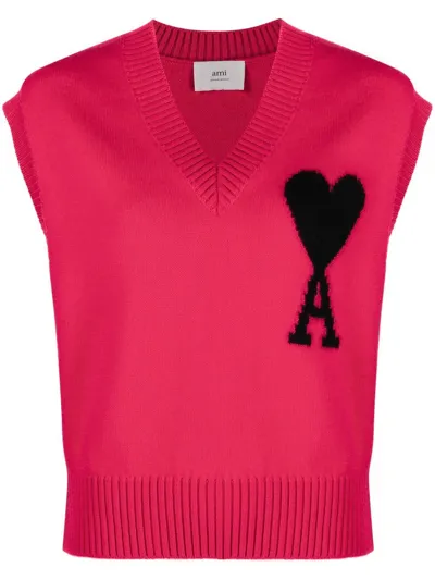 Ami Alexandre Mattiussi Embroidered-logo Jumper Vest In Pink