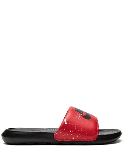 Nike Victori One Logo-print Slides In Red/black/white