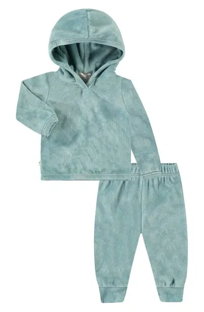 Paigelauren Babies'  Velour Hoodie & Joggers Set In Marble Sage