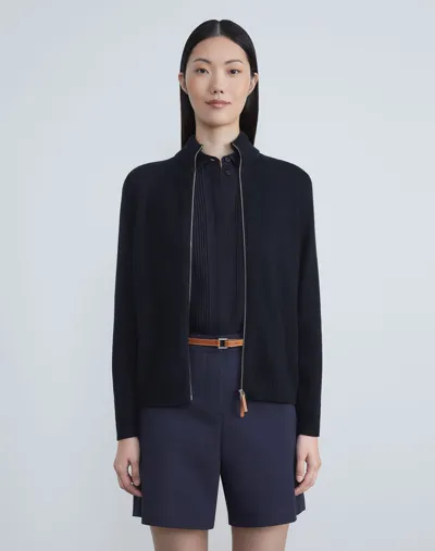 Lafayette 148 Plus-size Cottonsilk Tape Knit Bomber In Blue