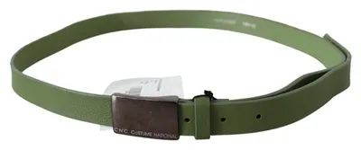 Costume National Green Leather Silver Buckle Waist Men Belt