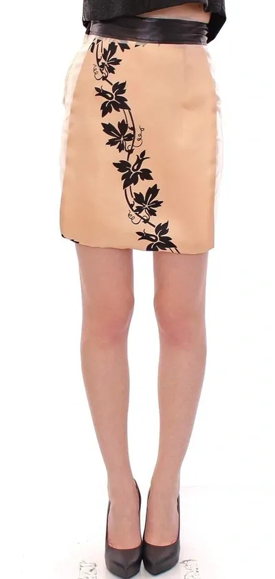 Caterina Gatta Floral Print Silk Mini Skirt In Beige