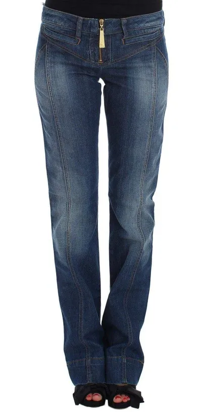 Cavalli Women  Wash Cotton Stretch Boot Cut Jeans In Blue