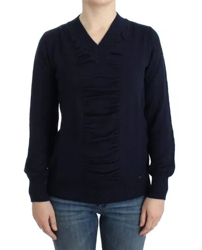 Costume National C'n'c  Dark  V-neck Wool Sweater In Blue