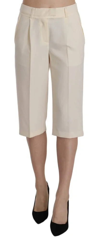 Silvian Heach Cream Mid Waist Cotton Straight Cropped Pants In Green