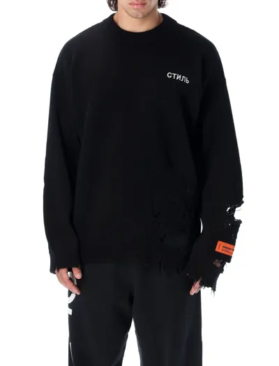 Heron Preston Destroyed Logo Embroidery Sweater In Black