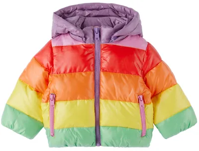 Stella Mccartney Baby Multicolor Rainbow Striped Puffer Jacket In Neutral