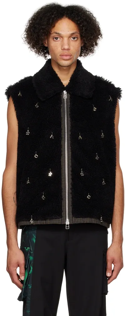 Feng Chen Wang Black Embellished Faux-fur Vest