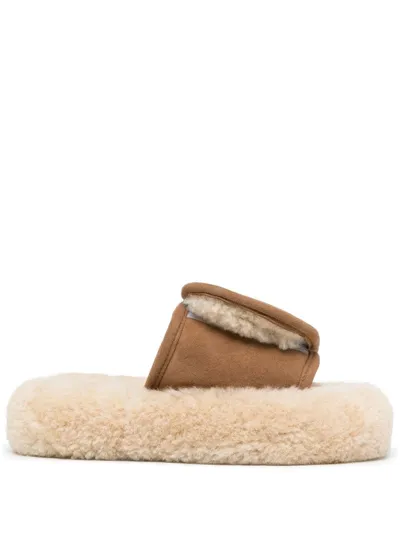 Natasha Zinko Open-toe Shearling Slippers In Brown