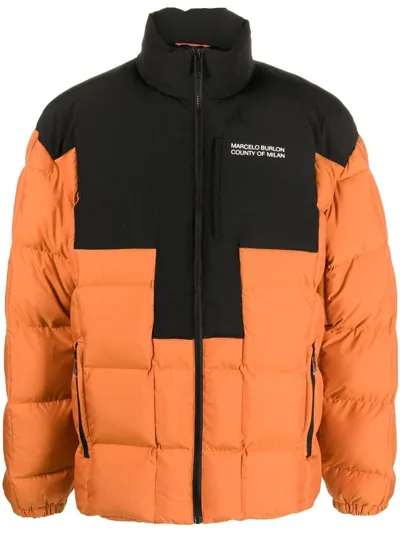 Marcelo Burlon County Of Milan Padded Zip-up Jacket In Orange