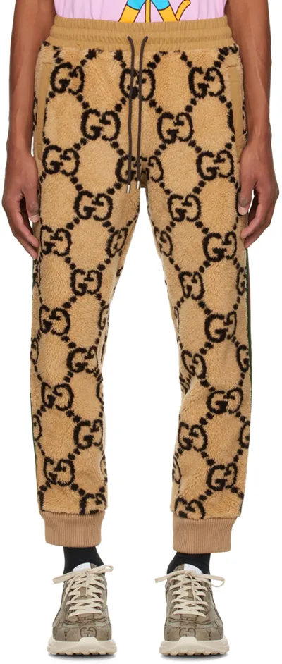 Gucci Striped Logo-jacquard Wool-blend Fleece Sweatpants In Cream