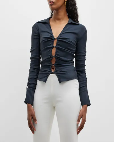 Jacquemus Soffio Ruched Jersey Shirt In Blue