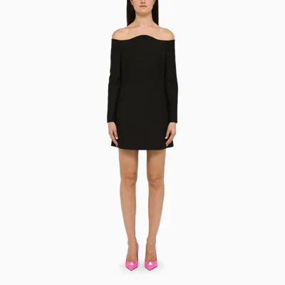 Valentino Abito Flared-hem Wool-blend Mini Dress In Black