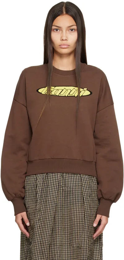 Ganni Coffee-coloured Cotton Sweatshirt In Brown