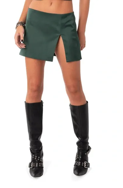 Edikted Daina Front Slit Satin Miniskirt In Green