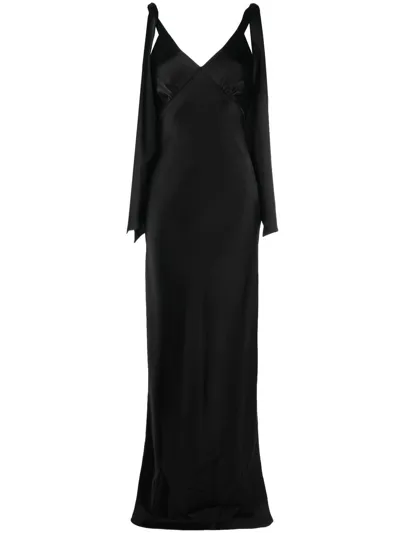 V:pm Atelier Satin-finish V-neck Gown In Black