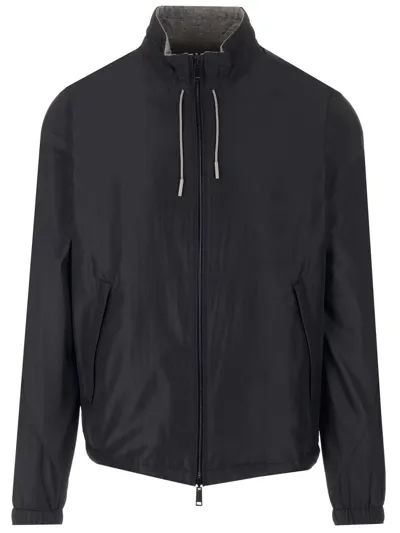 Ermenegildo Zegna Zipped Drawstring Jacket In Black