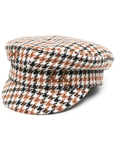 Ruslan Baginskiy Embroidered-logo Houndstooth Baker Boy Cap In Brown