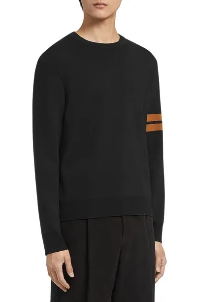 Zegna Stripe-detail Crew-neck Wool Jumper In Blue