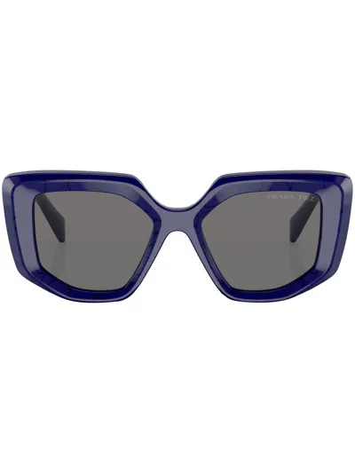 Prada Geometric-frame Logo-detail Sunglasses In Blue