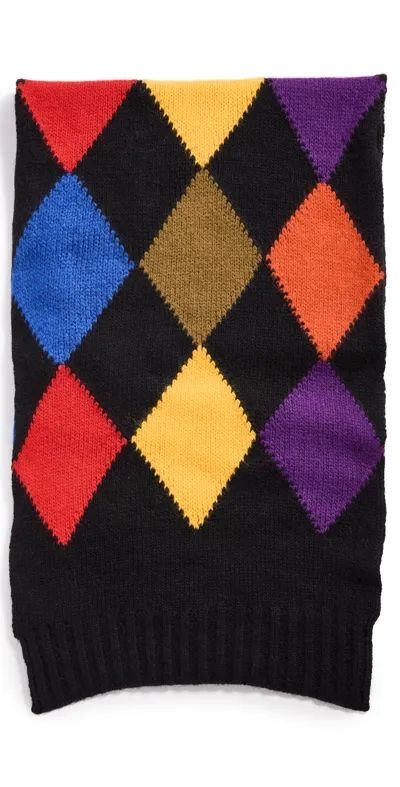 La Doublej Argyle-check Knitted Scarf In Multicolor