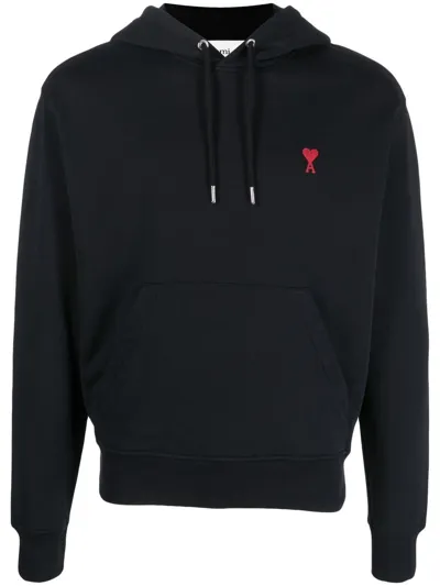 Ami Alexandre Mattiussi Ami De Coeur Organic-cotton Hoodie In Black