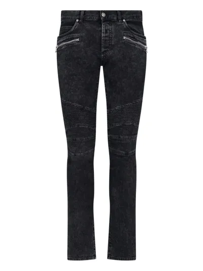 Balmain Zipped Pockets Biker Jeans In Black