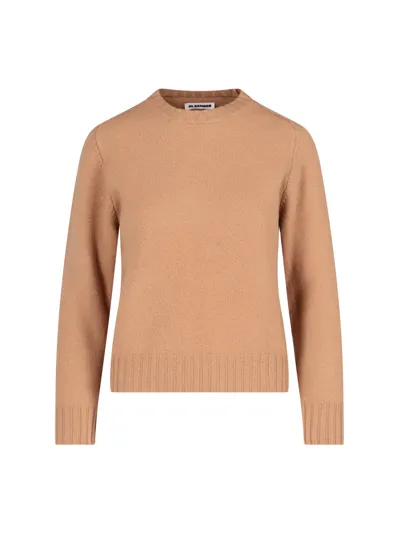 Jil Sander Basic Crew Neck Jumper In Brown