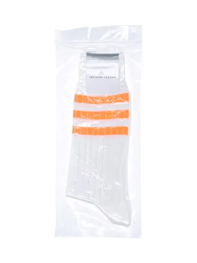 Andrea Mariani "fluo Orange" Striped Socks In Bianco