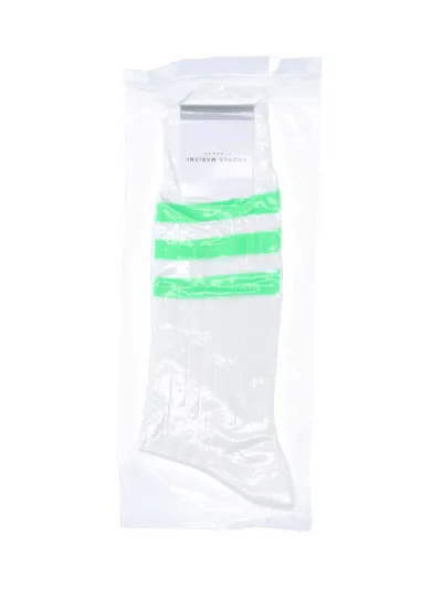 Andrea Mariani "fluo Acid Green" Striped Socks In Bianco