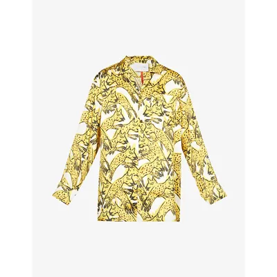 Az Factory + Thebe Magugu Amigos Jumping Printed Recycled Silk-twill Shirt In Ivory Yellow