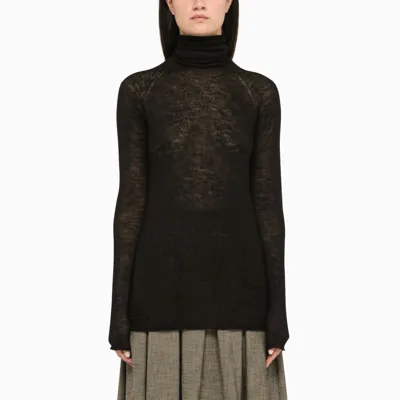 Roberto Collina Black Slubbed Cashmere Turtleneck Sweater